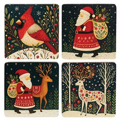 5/Set - Nordic Winter Wooden Coasters &amp; Holder