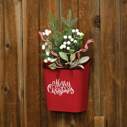 Red Metal Merry Christmas Wall Pocket