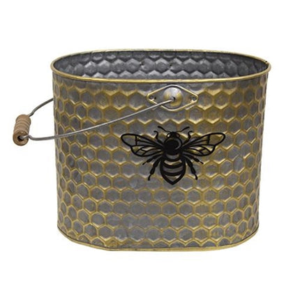 2/Set, Metal Oval Honeycomb Bee Buckets w/Handles