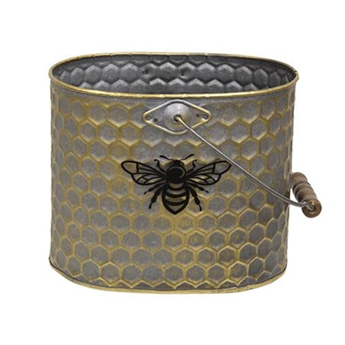 2/Set, Metal Oval Honeycomb Bee Buckets w/Handles