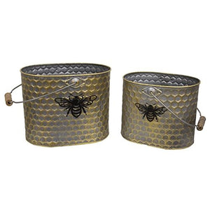 2/Set, Metal Oval Honeycomb Bee Buckets w/Handles