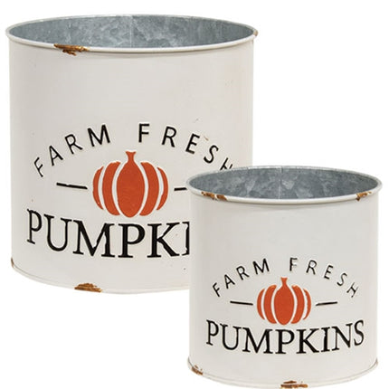 2/Set, Distressed Metal Farm Fresh Pumpkins Buckets