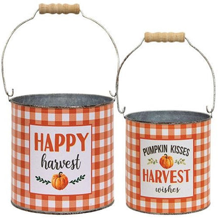 2/Set, Orange Buffalo Check Happy Harvest Buckets