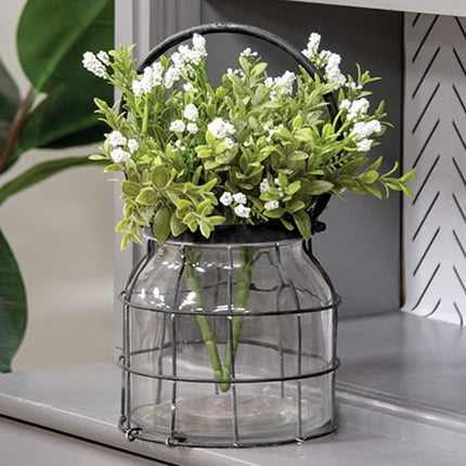 Large Glass Jar In Black Metal Carrier