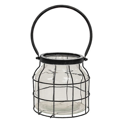 Large Glass Jar In Black Metal Carrier