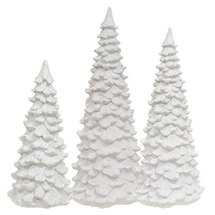 3/Set, Glittered White Resin Christmas Trees