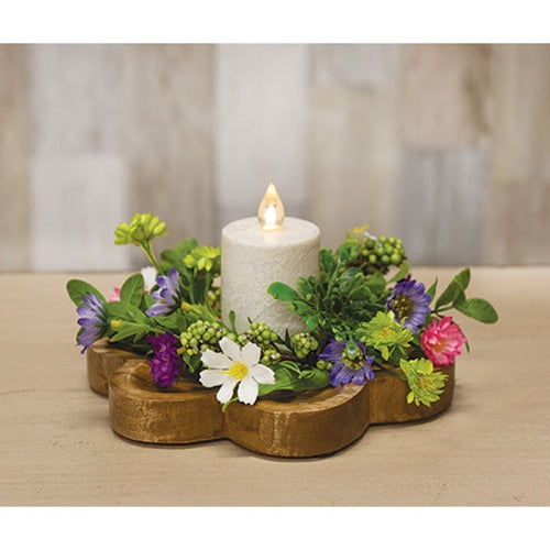 Carved Look Wooden Daisy Tray - 8&quot;