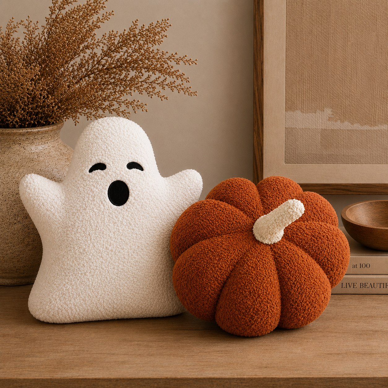 Sherpa Pumpkin &amp; Ghost Pillow Set