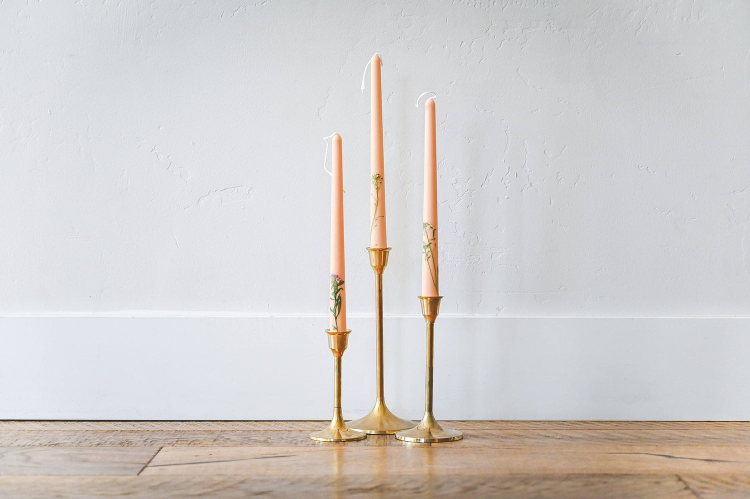 Floral Inlaid Tapered Candle in Cream - Set of 3