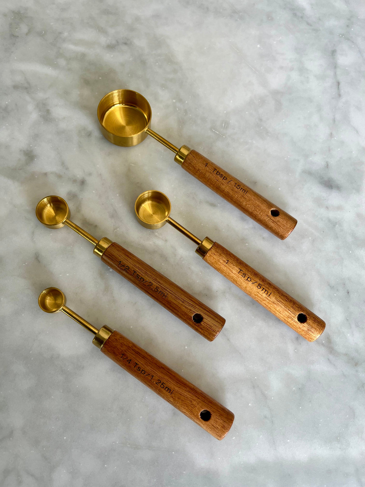 Acacia Wood and Gold Measuring Cups, Set of 8