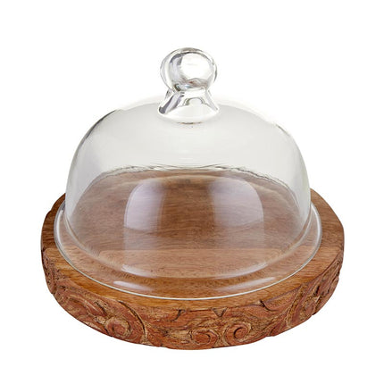 Glass Dome with Carved Base - Small