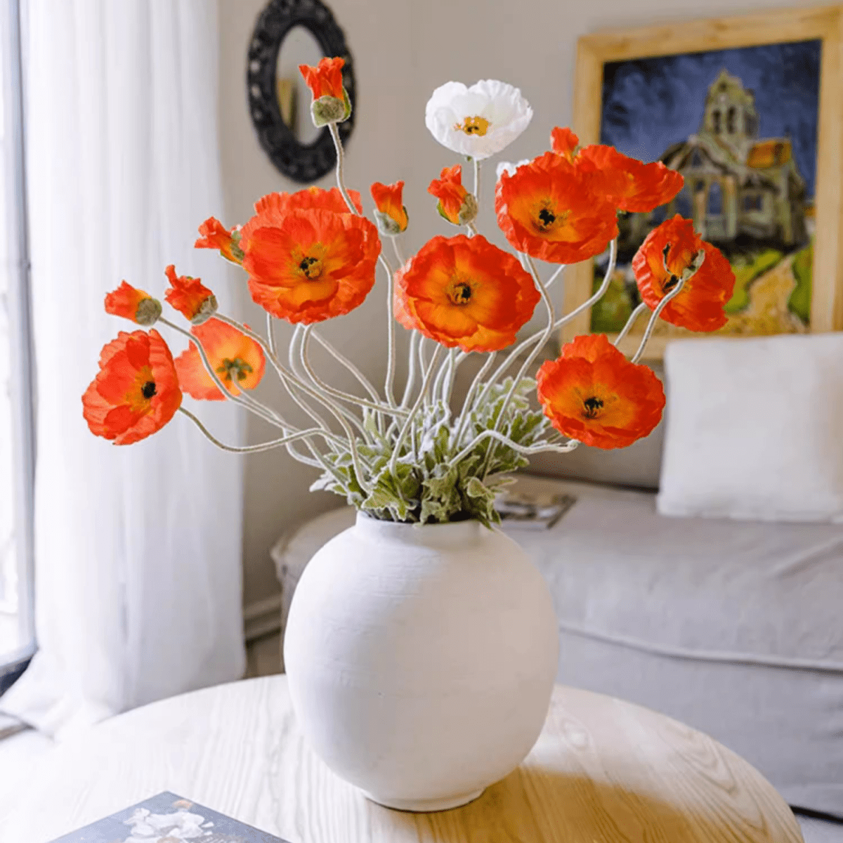 Faux Large Silk Poppy Flower Stem 41" Tall