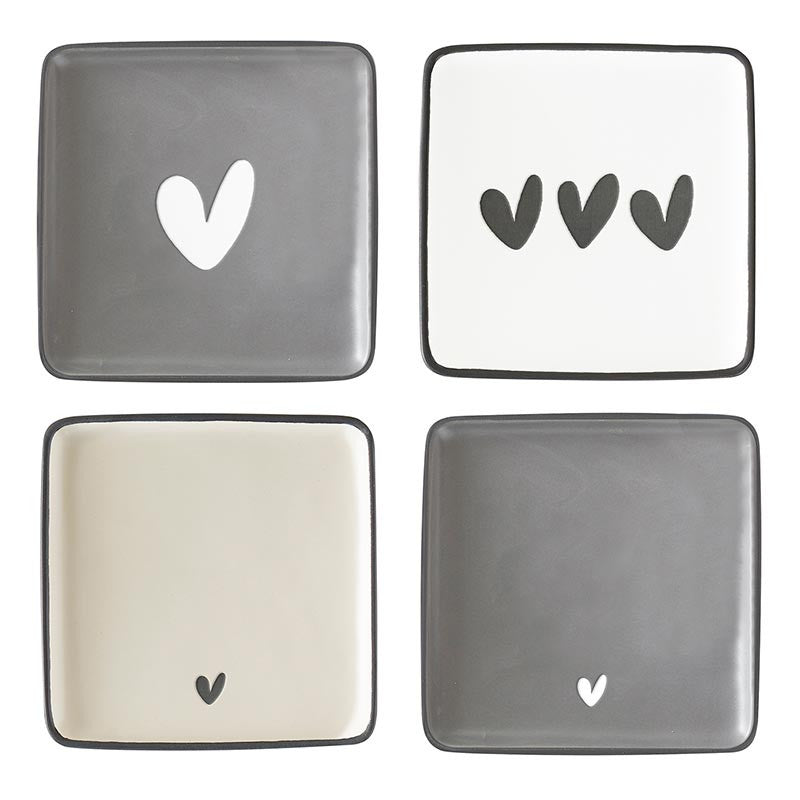Square Ceramic Plates - Heart - Set of 4
