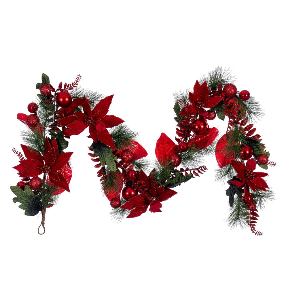 Poinsettia Ball and Fern Decorated Garland
