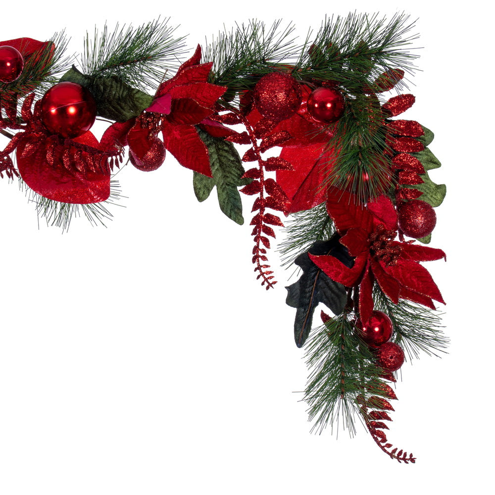 Poinsettia Ball and Fern Decorated Garland