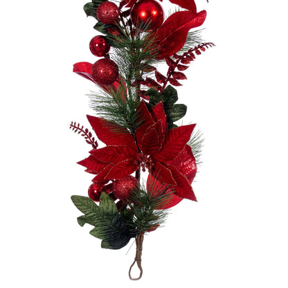 Poinsettia Ball and Fern Decorated Garland