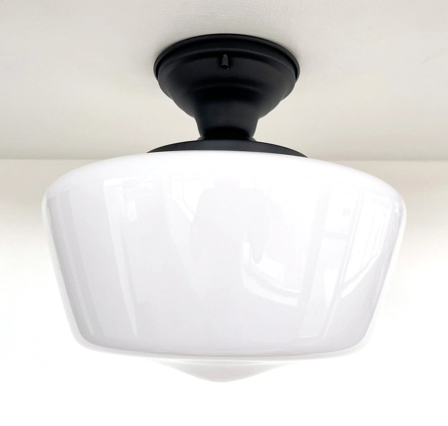 Large Milk Glass Schoolhouse Ceiling Light | 12"