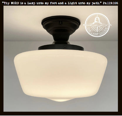 Large Milk Glass Schoolhouse Ceiling Light | 12"