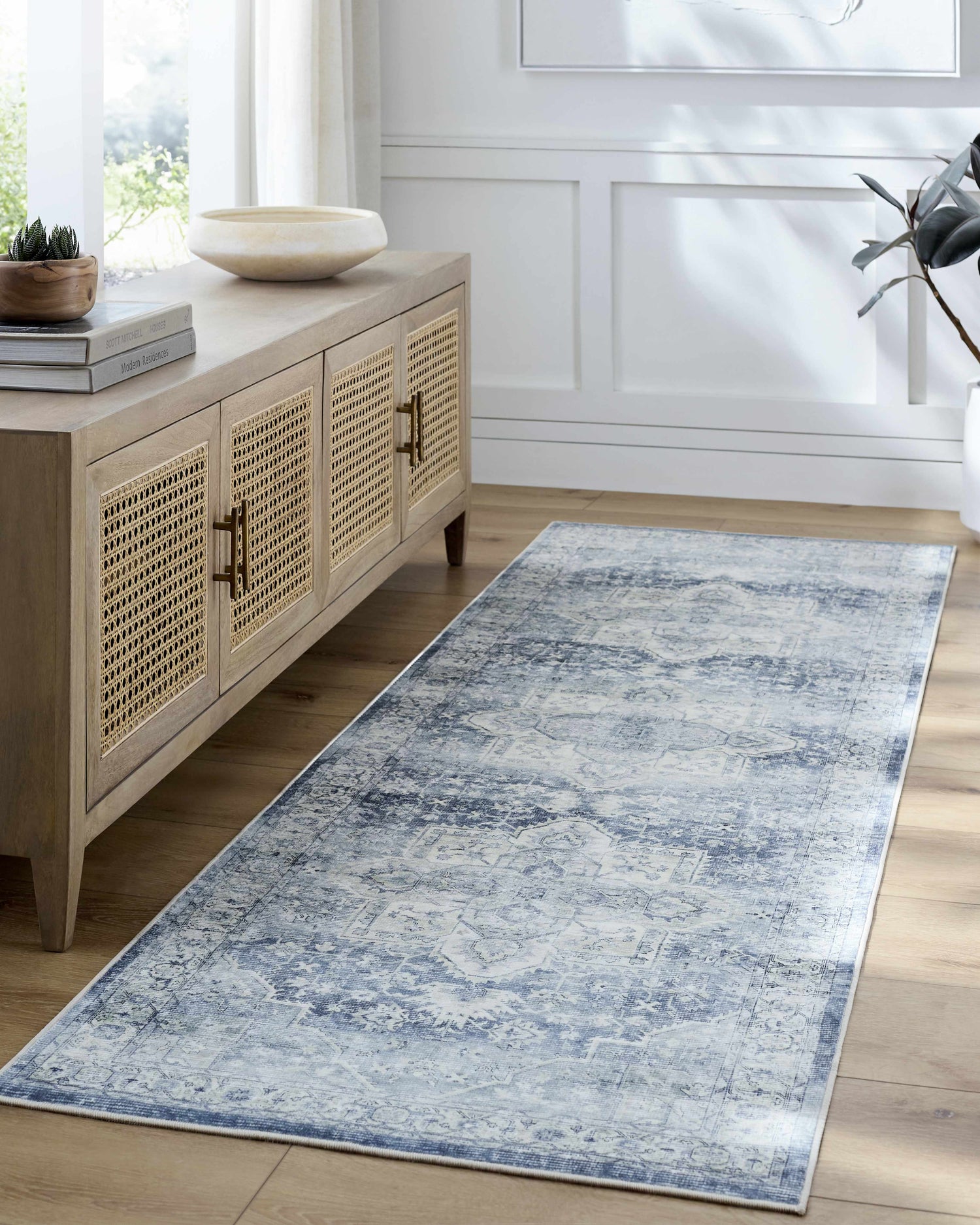 Mauro Navy Medallion Washable Area Rug - Clearance