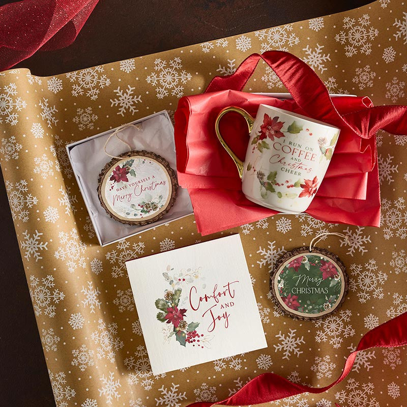 Christmas Poinsettia Gold Handle Mug - Coffee and Christmas