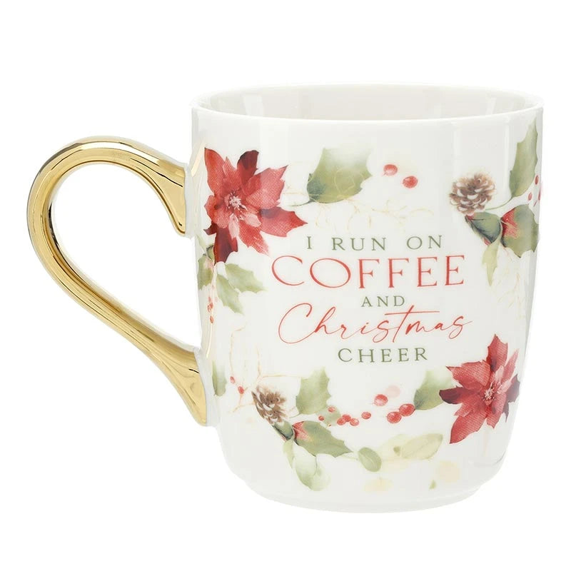 Christmas Poinsettia Gold Handle Mug - Coffee and Christmas