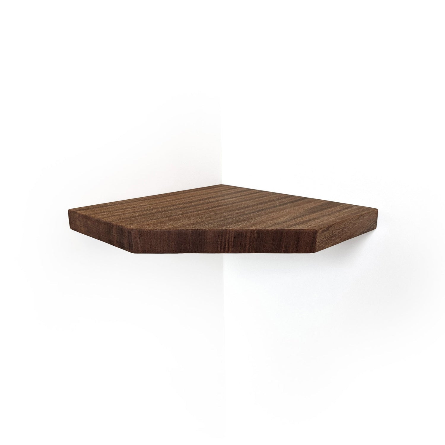 Floating Corner Shelf with Straight Edge in Mahogany