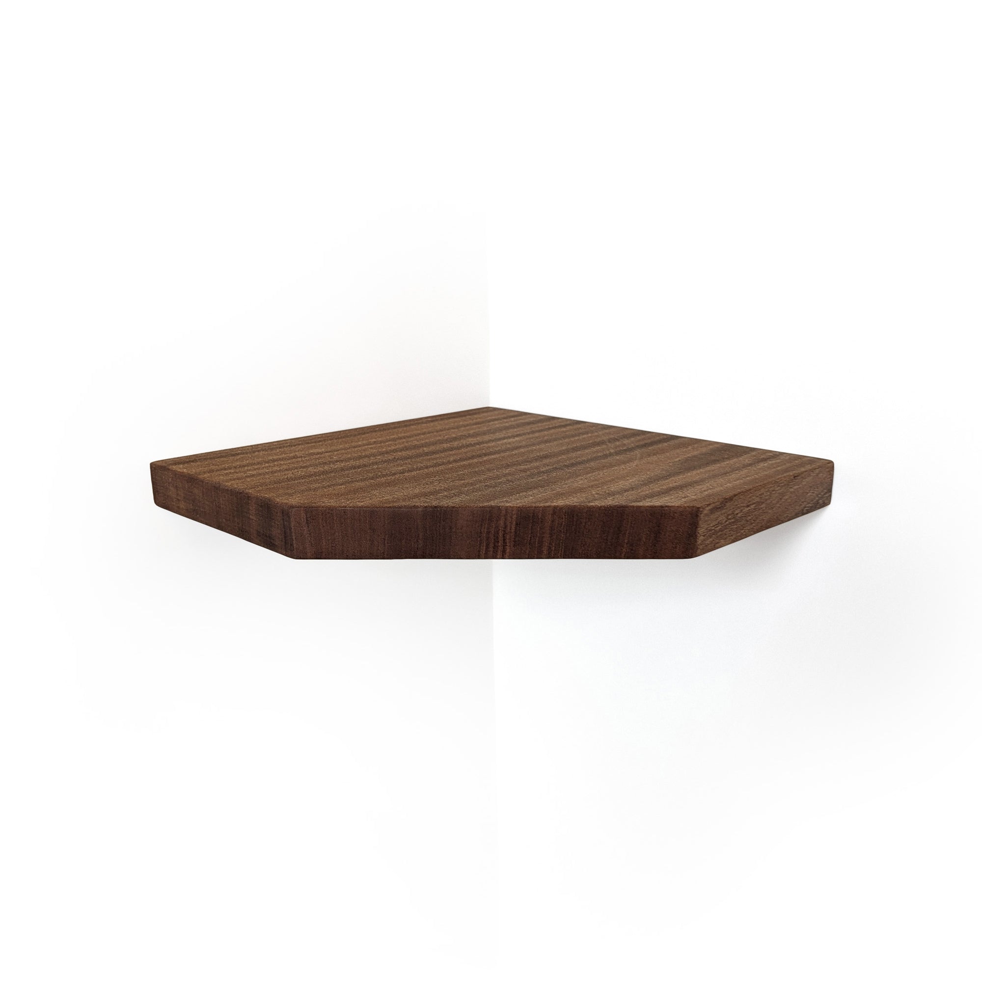 Floating Corner Shelf with Straight Edge in Mahogany