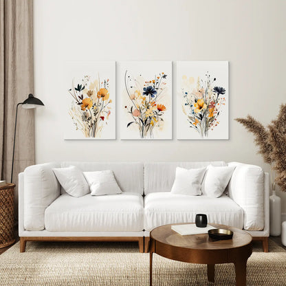 Neutral Watercolor Wildflower Art Prints Set