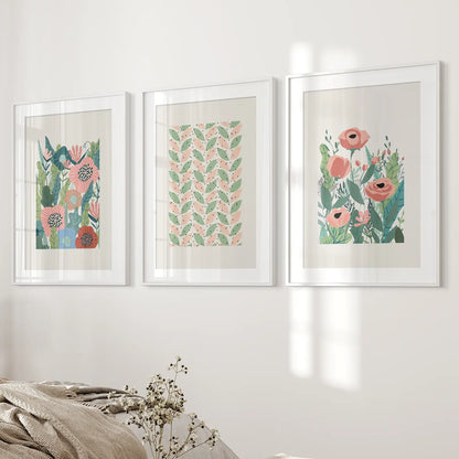 Botanical Pink Poppies Wall Art Poster Decor