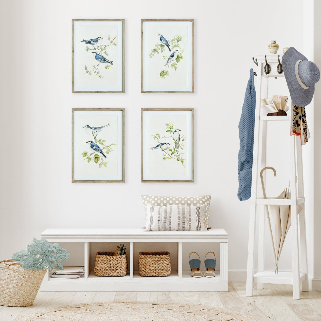 BLUE BIRDS PRINTS, SET OF 4