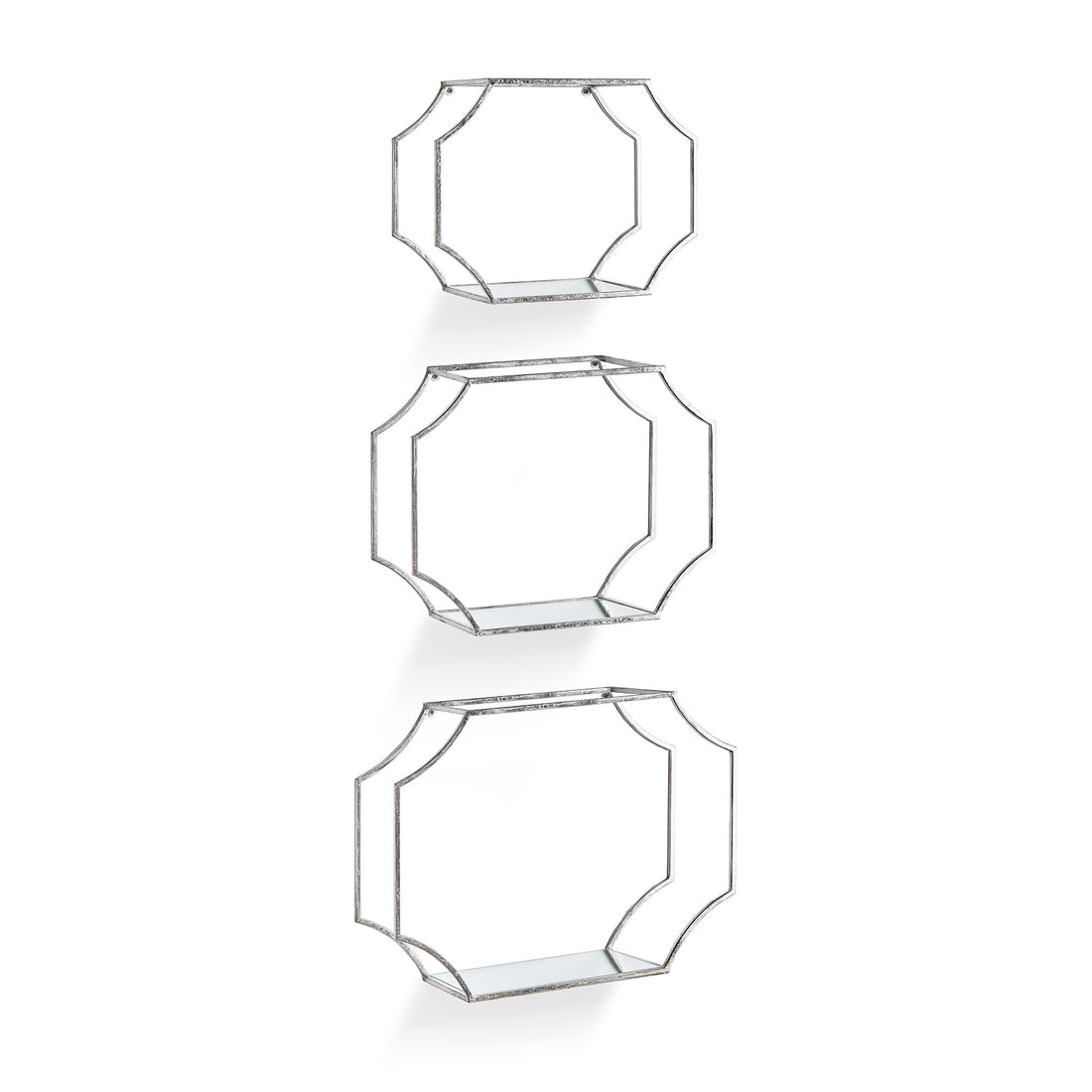 Hudson Mirrored Wall Shelves, Set of 3 - Antique Silver