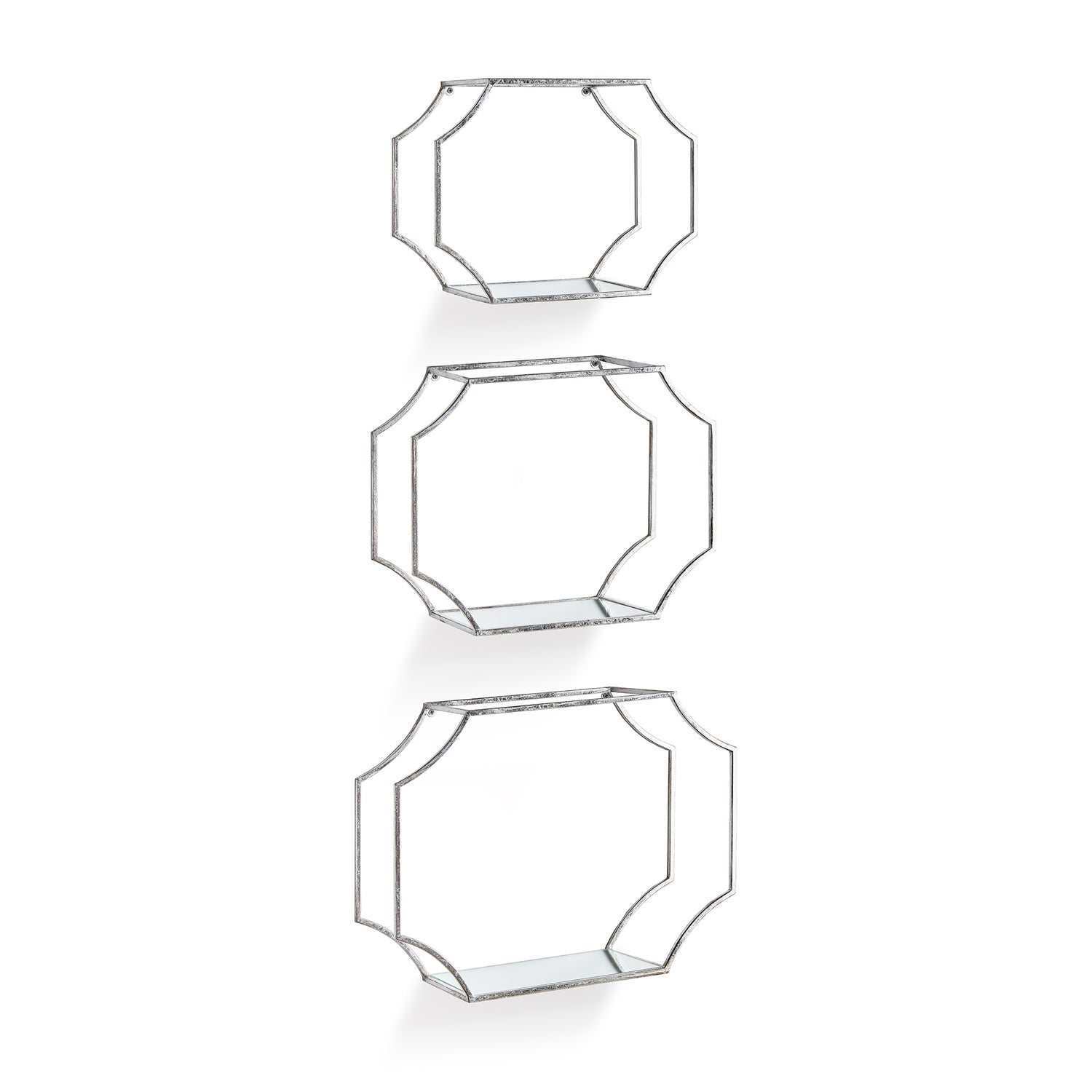 Hudson Mirrored Wall Shelves, Set of 3 - Antique Silver