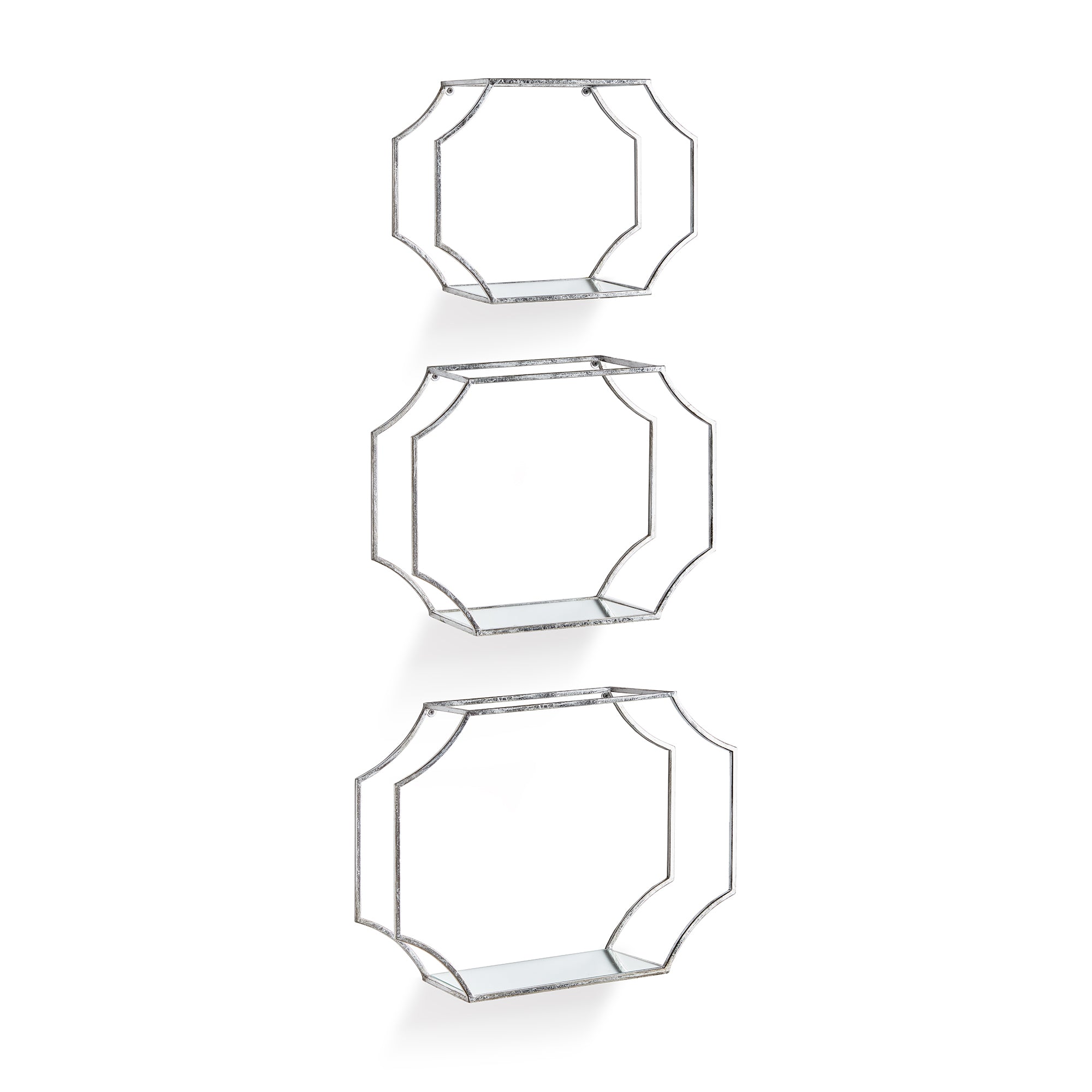 Hudson Mirrored Wall Shelves, Set of 3 - Antique Silver