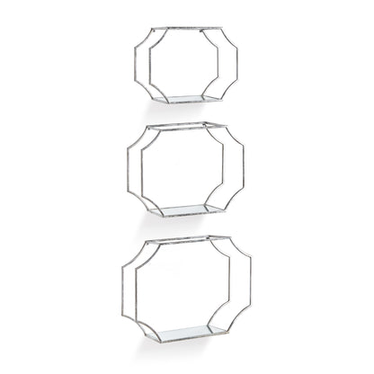 Hudson Mirrored Wall Shelves, Set of 3 - Antique Silver