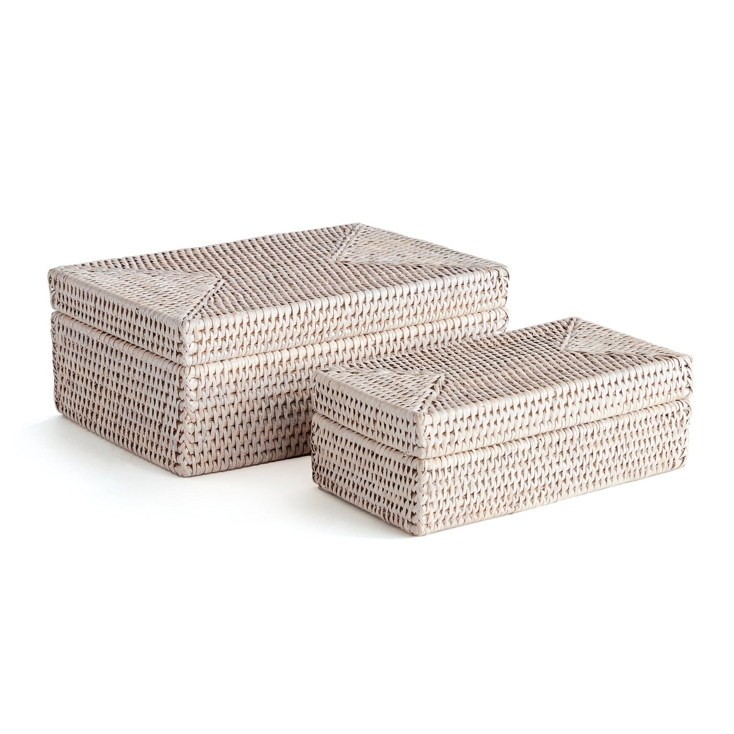 Burma Rattan Rectangular Lidded Boxes, Set of 2- Whitewash
