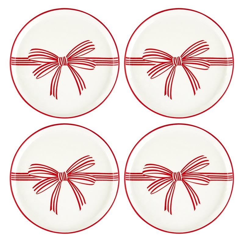 Red Bow Appetizer Plates - Holiday Love - Set of 4