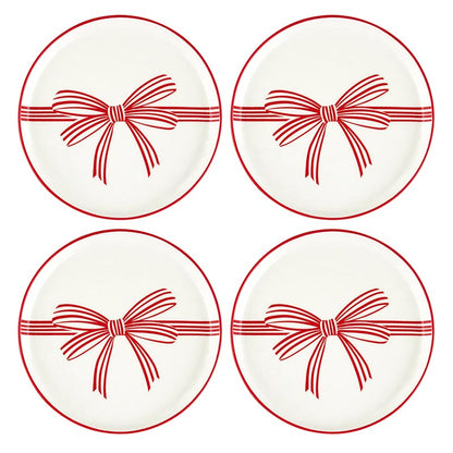 Red Bow Appetizer Plates - Holiday Love - Set of 4