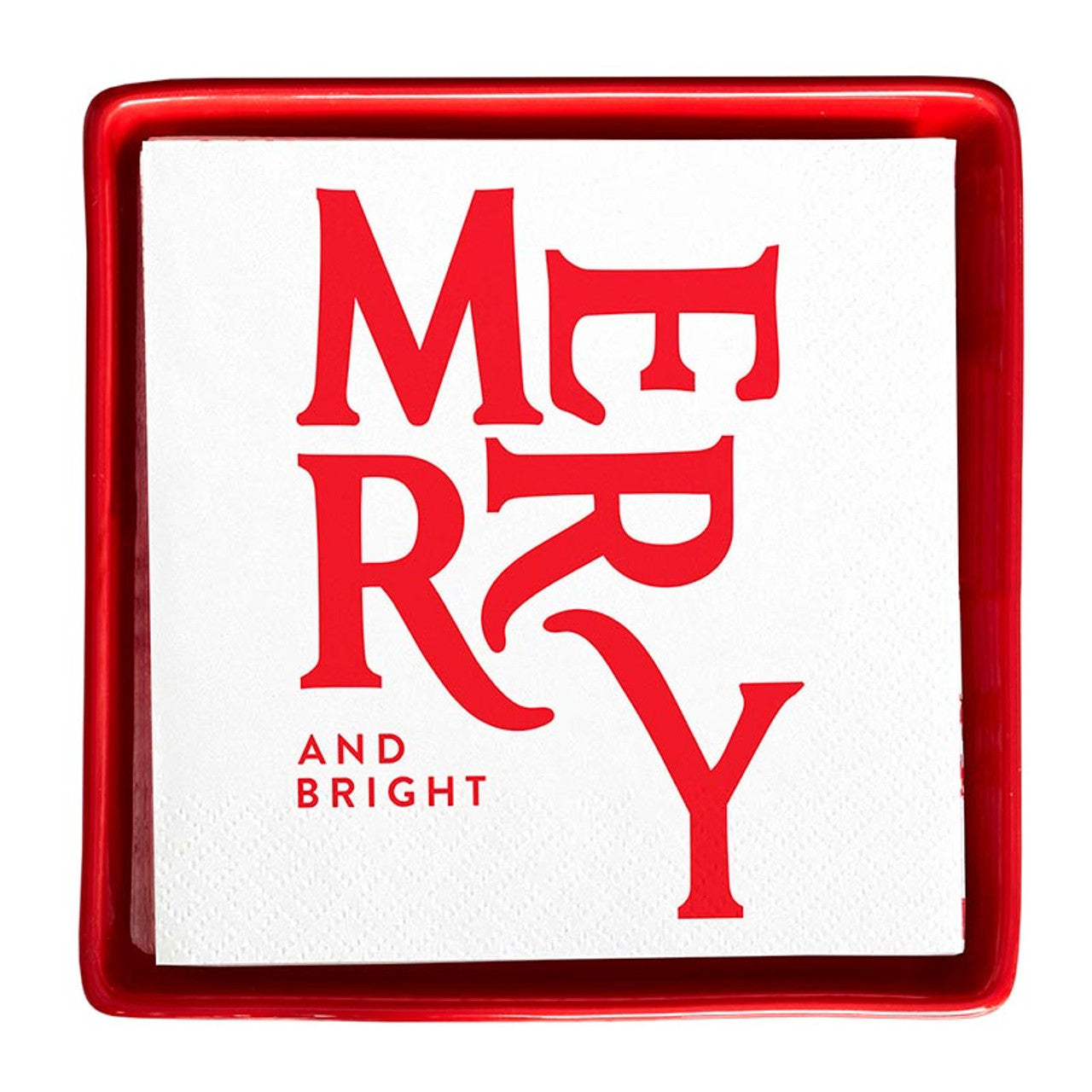 Ceramic Napkin Tray + Napkins - Merry + Bright