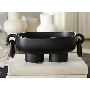 Resin Footed Oblong Bowl with Rings - Black