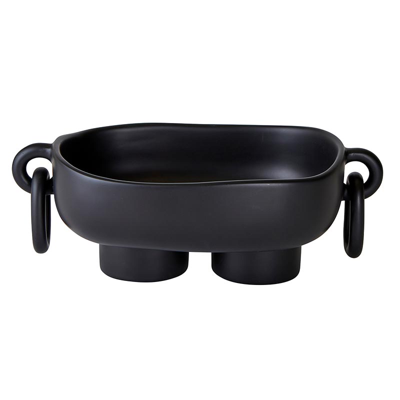 Resin Footed Oblong Bowl with Rings - Black