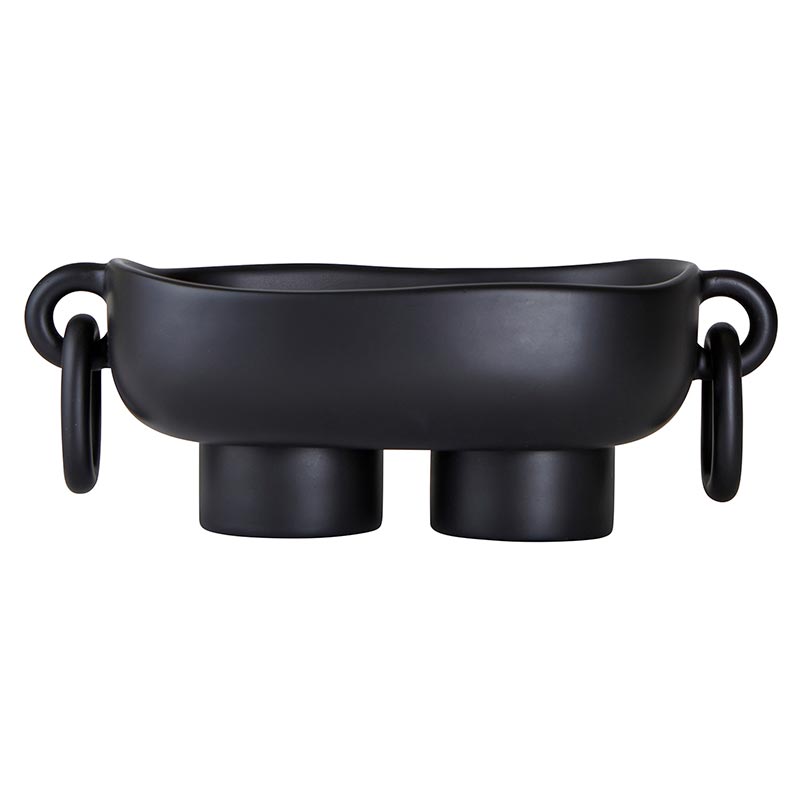 Resin Footed Oblong Bowl with Rings - Black