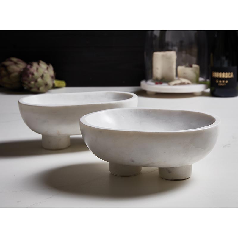 White Marble Footed Bowl - Large