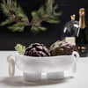 Resin Footed Oblong Bowl with Rings - White