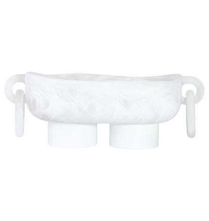 Resin Footed Oblong Bowl with Rings - White