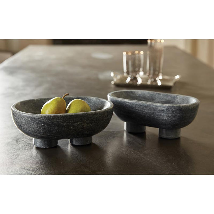 Charcoal Marble Footed Bowl - Large