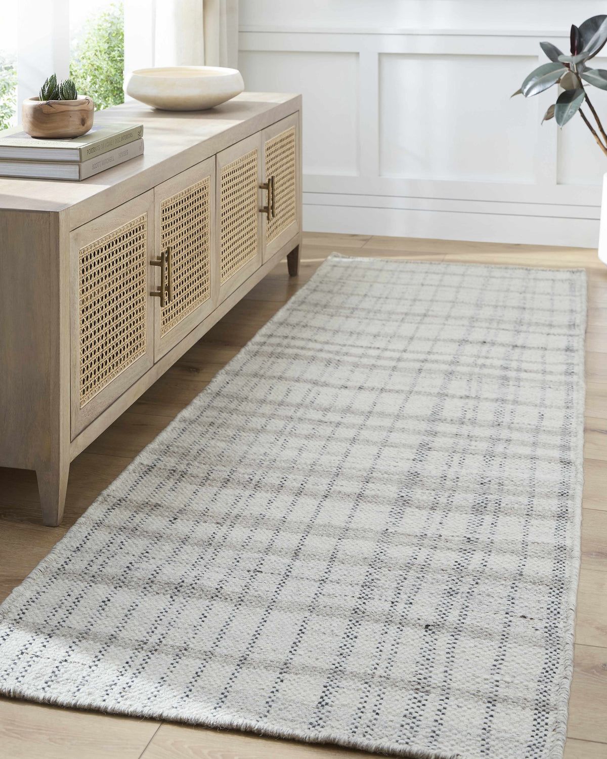 Nissa Gray Blue Checkered Wool Rug - Clearance