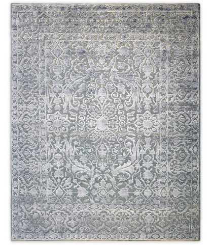 Modern Silver And Gray Hand Knotted Bamboo Silk 8x10 Area Rug