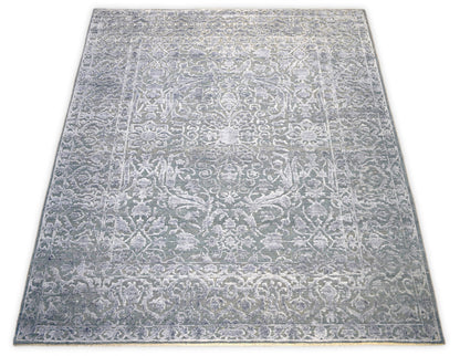 Modern Silver And Gray Hand Knotted Bamboo Silk 8x10 Area Rug