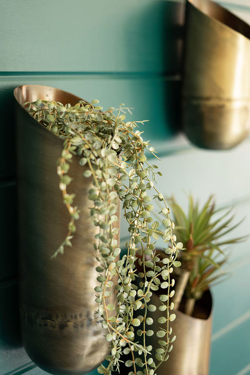 Set of 3 Antique Brass Wall Vases
