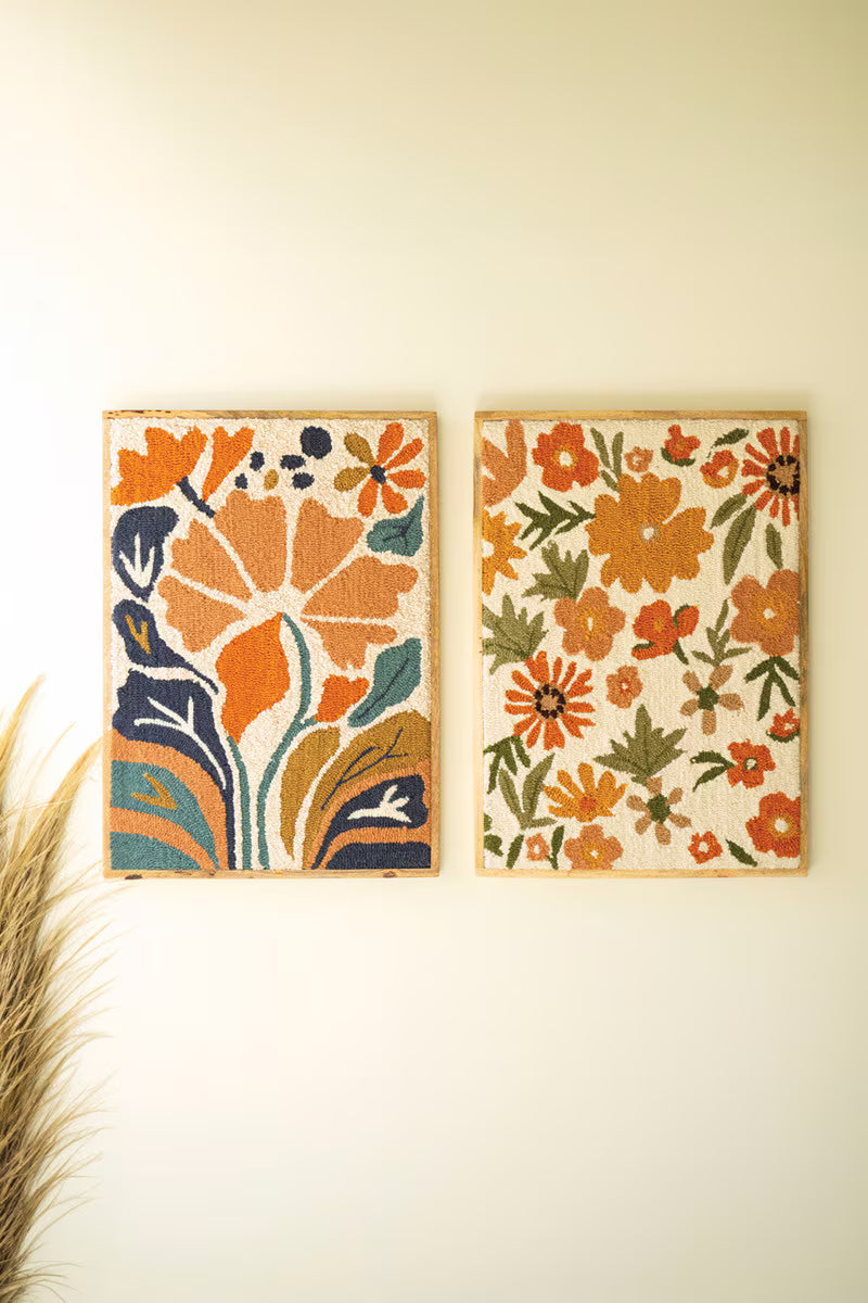 Set of 2 Framed Hand-Hooked Florals